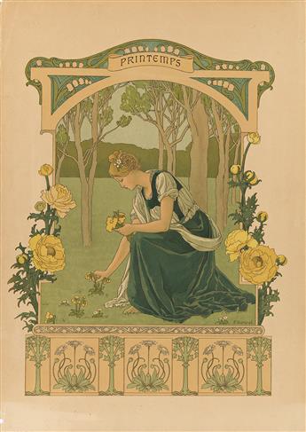 ÉLIZABETH SONREL (1874-1953). [THE SEASONS]. Group of 4 posters. Circa 1900. Each approximately 17x12 inches, 43¼x32½ cm.